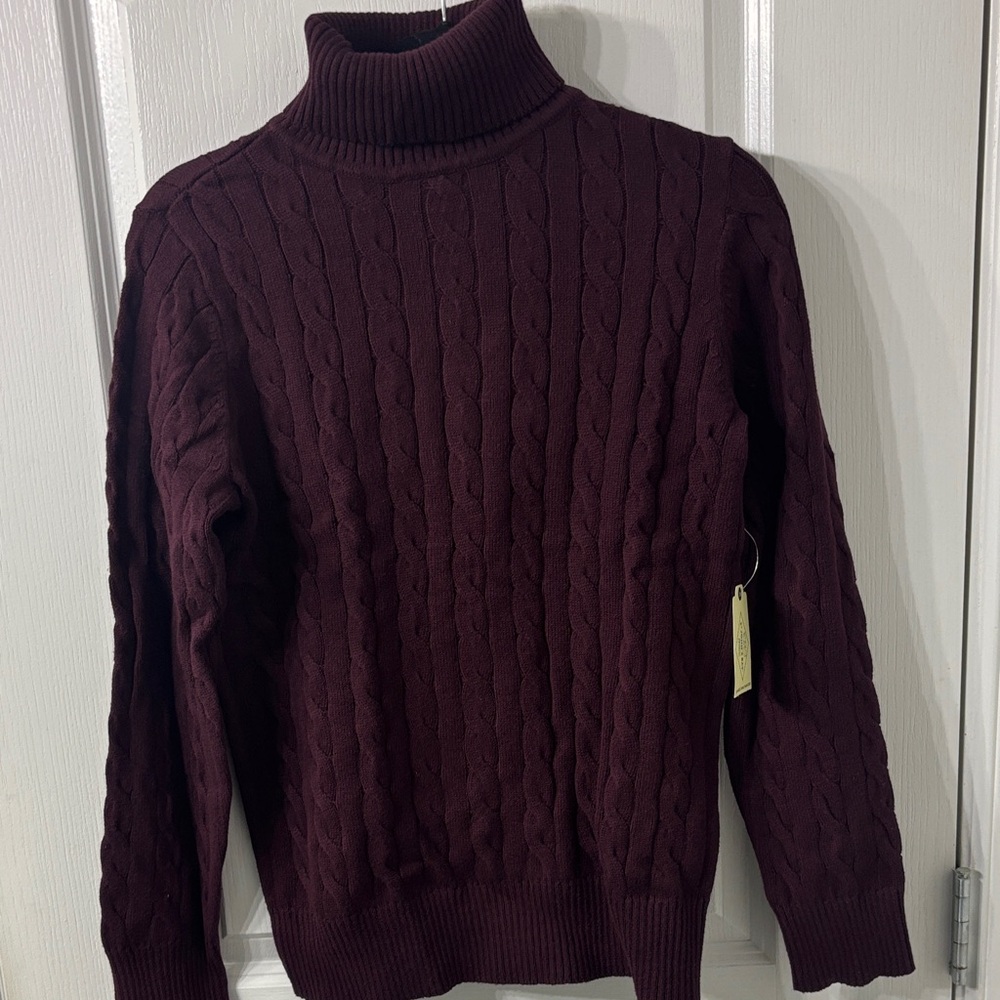 St Johns Bay Purple Large Classic Turtleneck Cable Knit Sweater